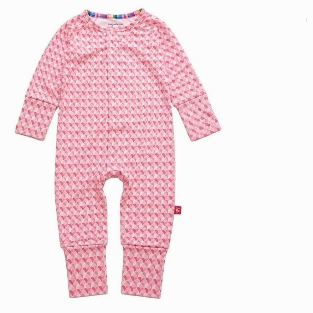 Magnetic Me pink heart patterned baby onesie with magnetic snaps